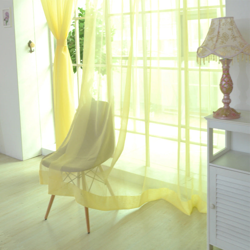 Solid Color Glass Mesh Curtains Transparent Color Ready-made Curtain Punch-free